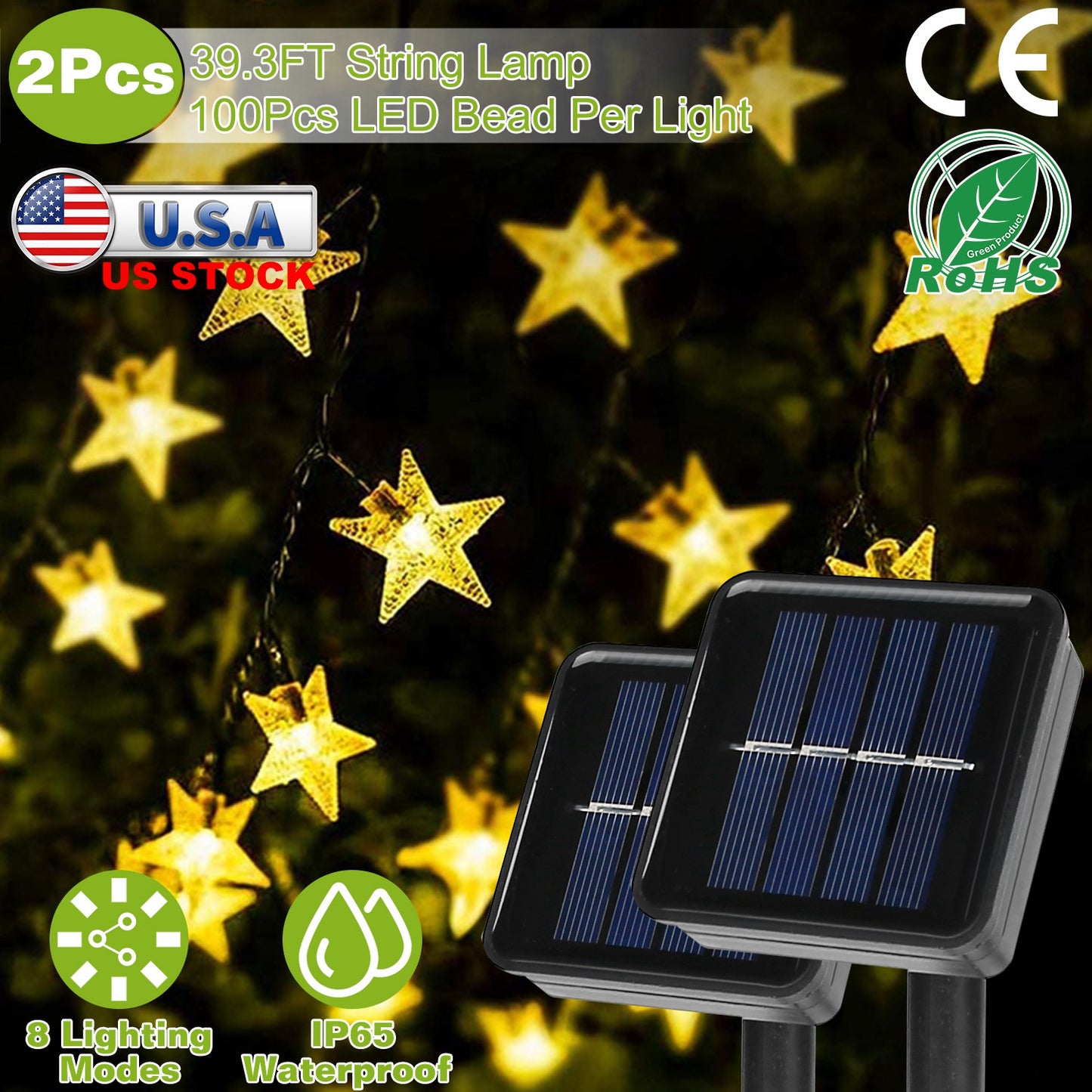 Solar Star String Lights 39.3ft 100 LED Waterproof Outdoor