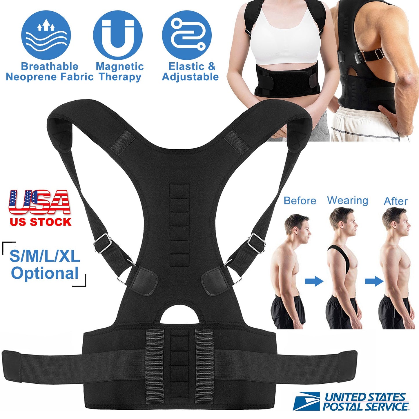 Magnetic Posture Corrector Back Brace with Lumbar Support