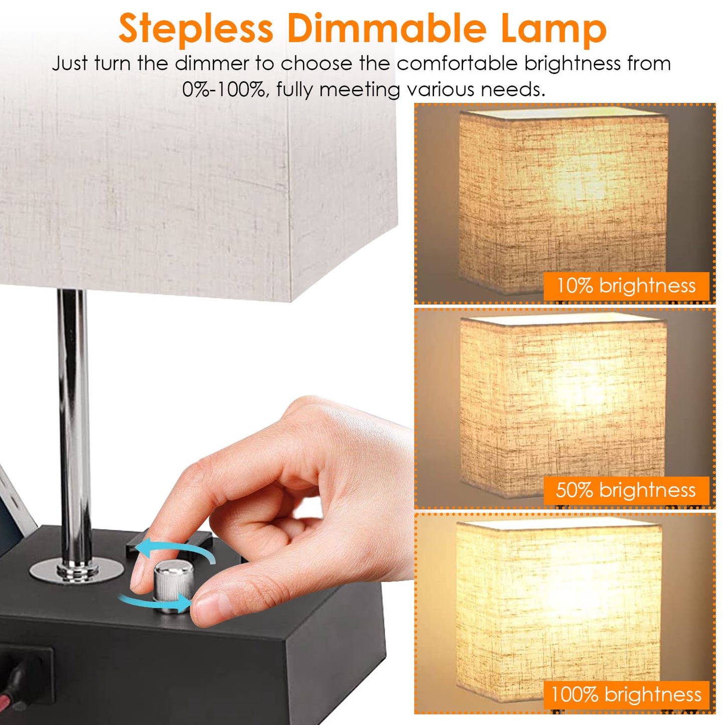 Dimmable Table Lamp with USB Ports and AC Outlets