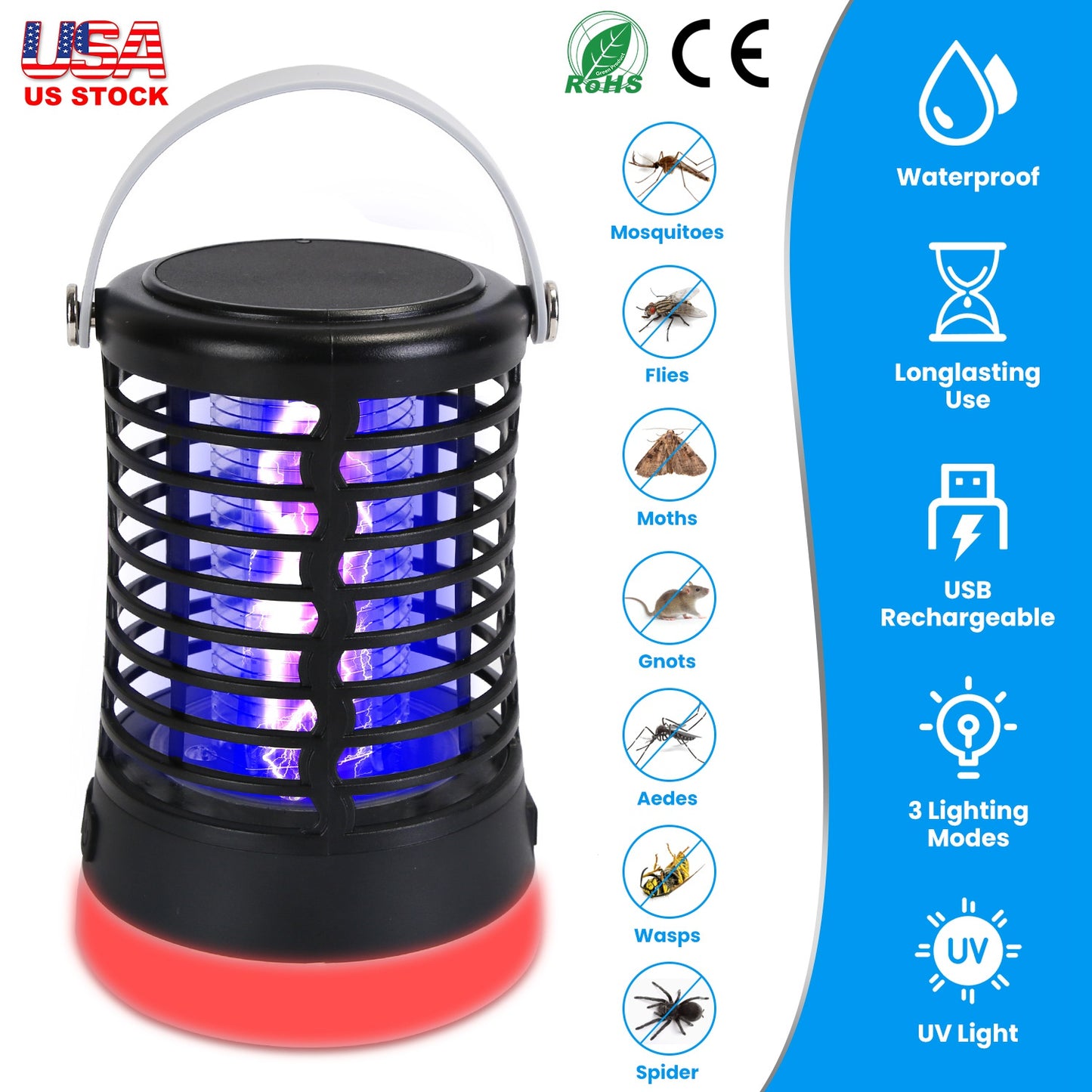 Rechargeable Bug Zapper Light with 3 Lighting Modes