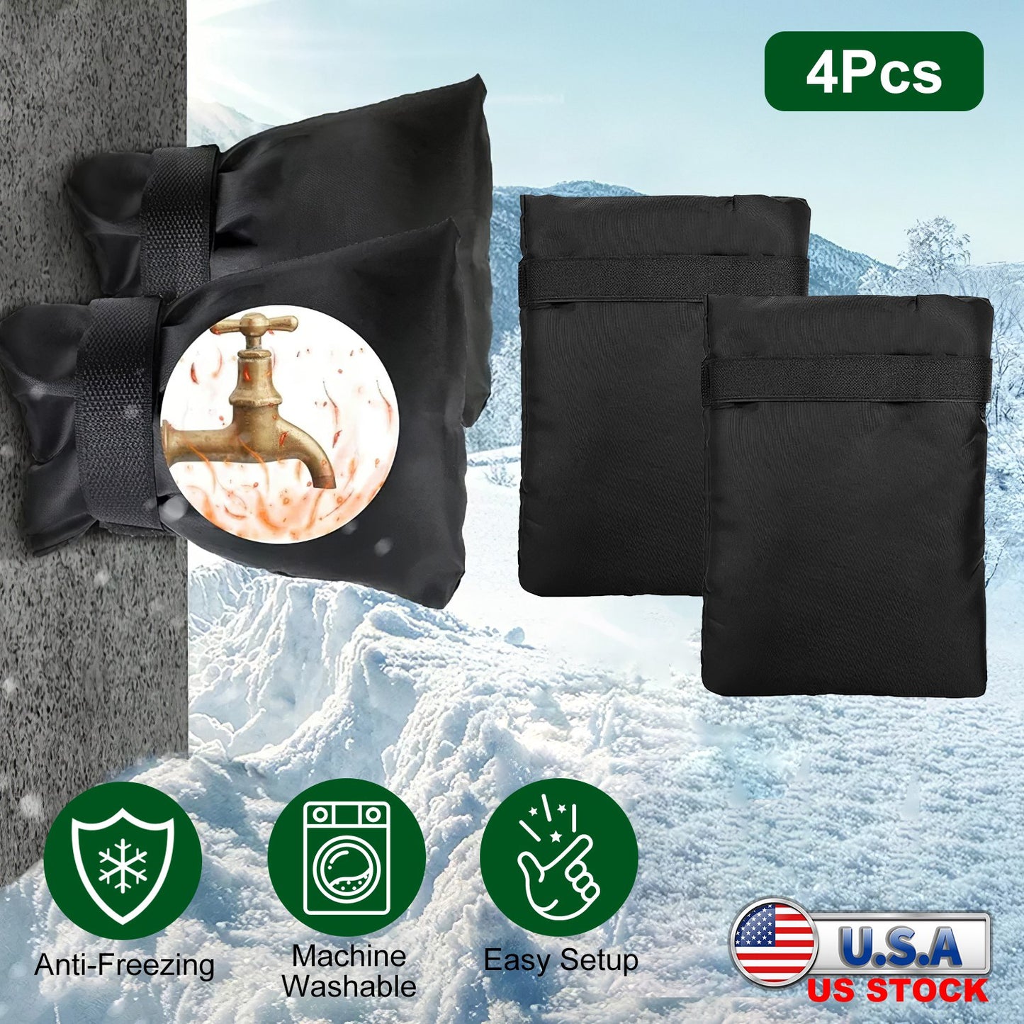 Outdoor Faucet Covers for Winter Freeze Protection (4-Pack)