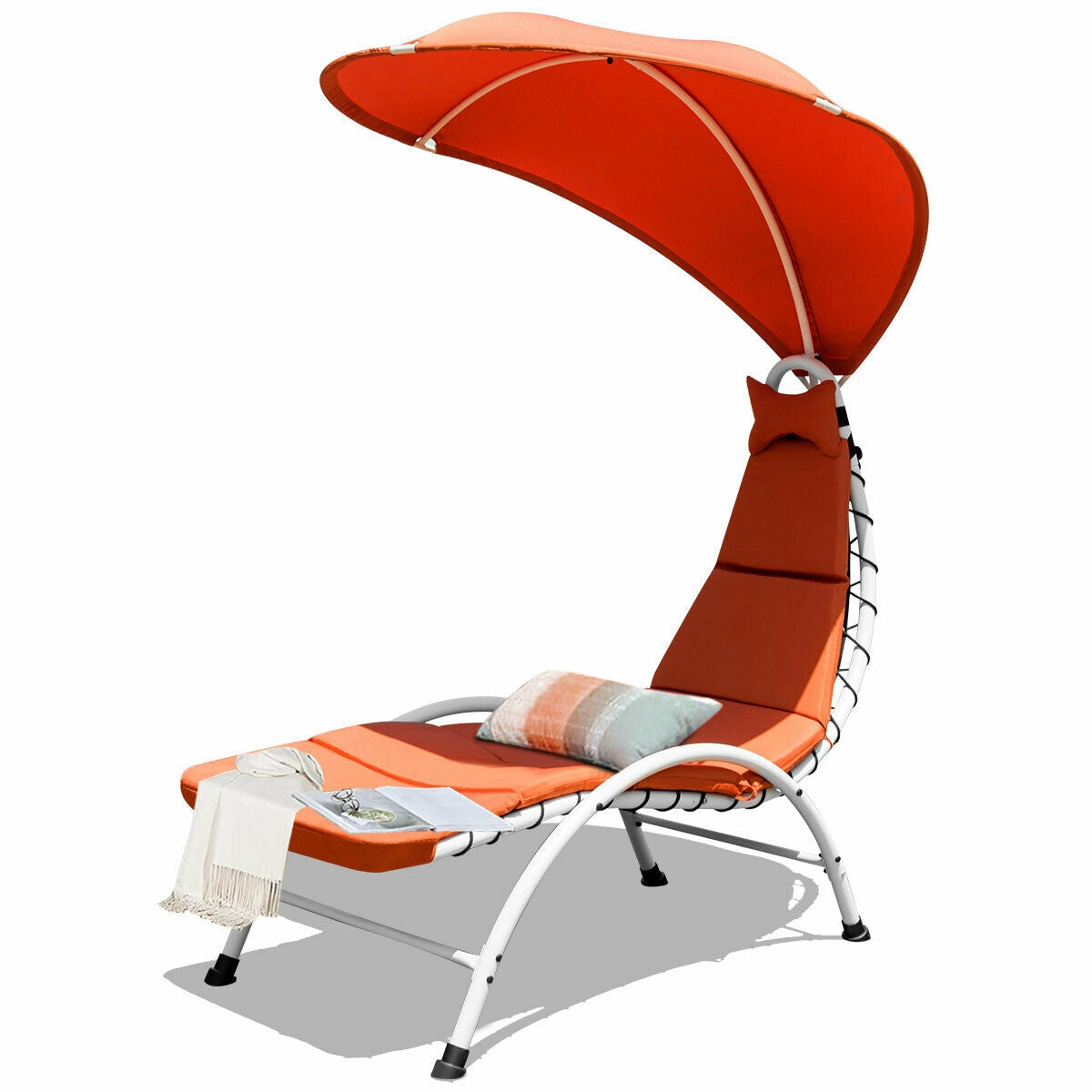 Hanging Chaise Lounge Chair with Canopy and Cushion