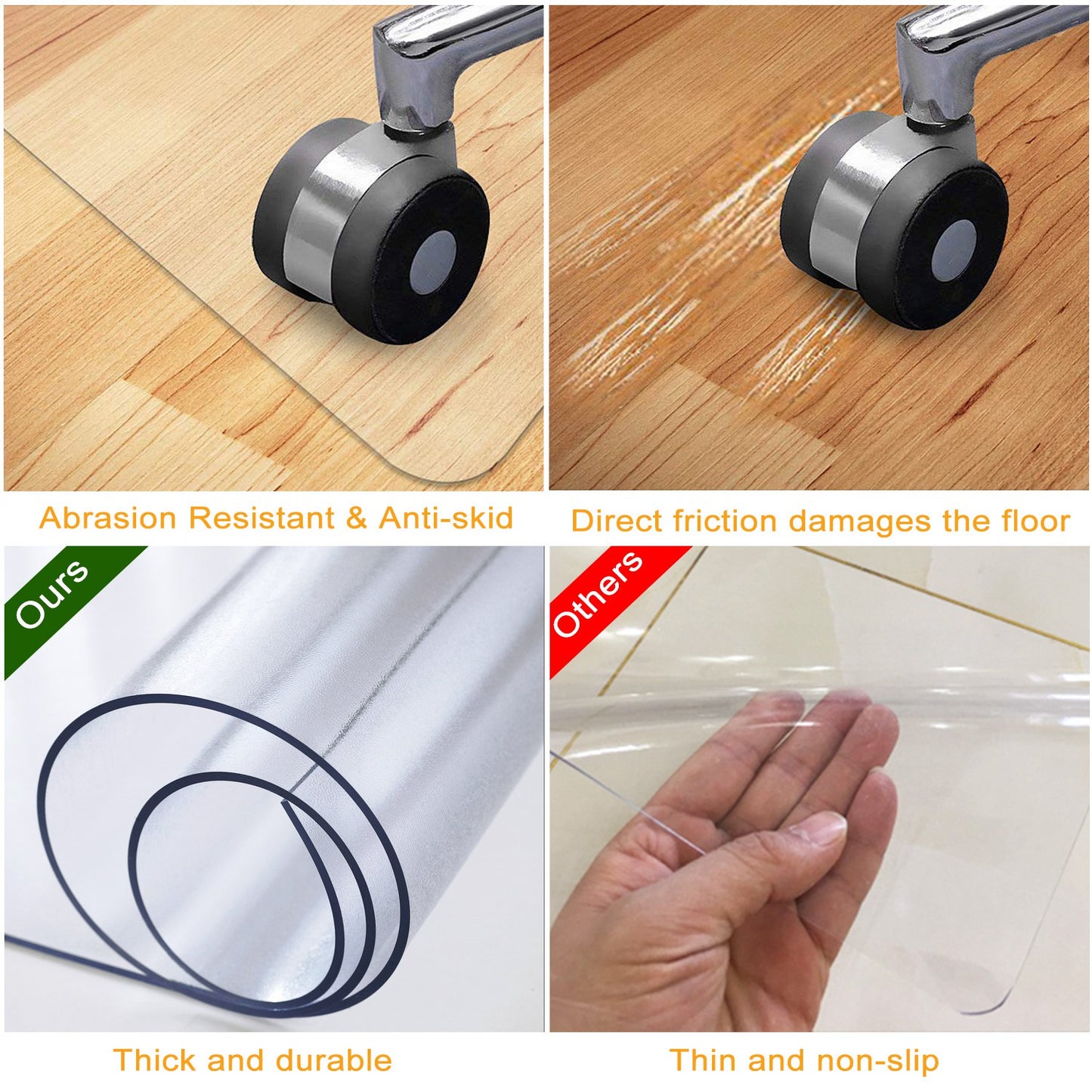 Chair Mat 36" x 48" PVC Floor Protector for Hard Floors