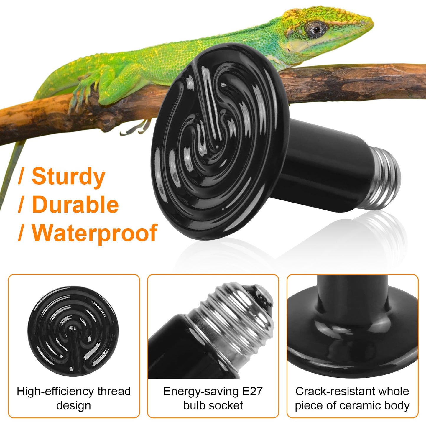 Ceramic Heat Lamp 150W Infrared Reptile Heater - 2 Pack