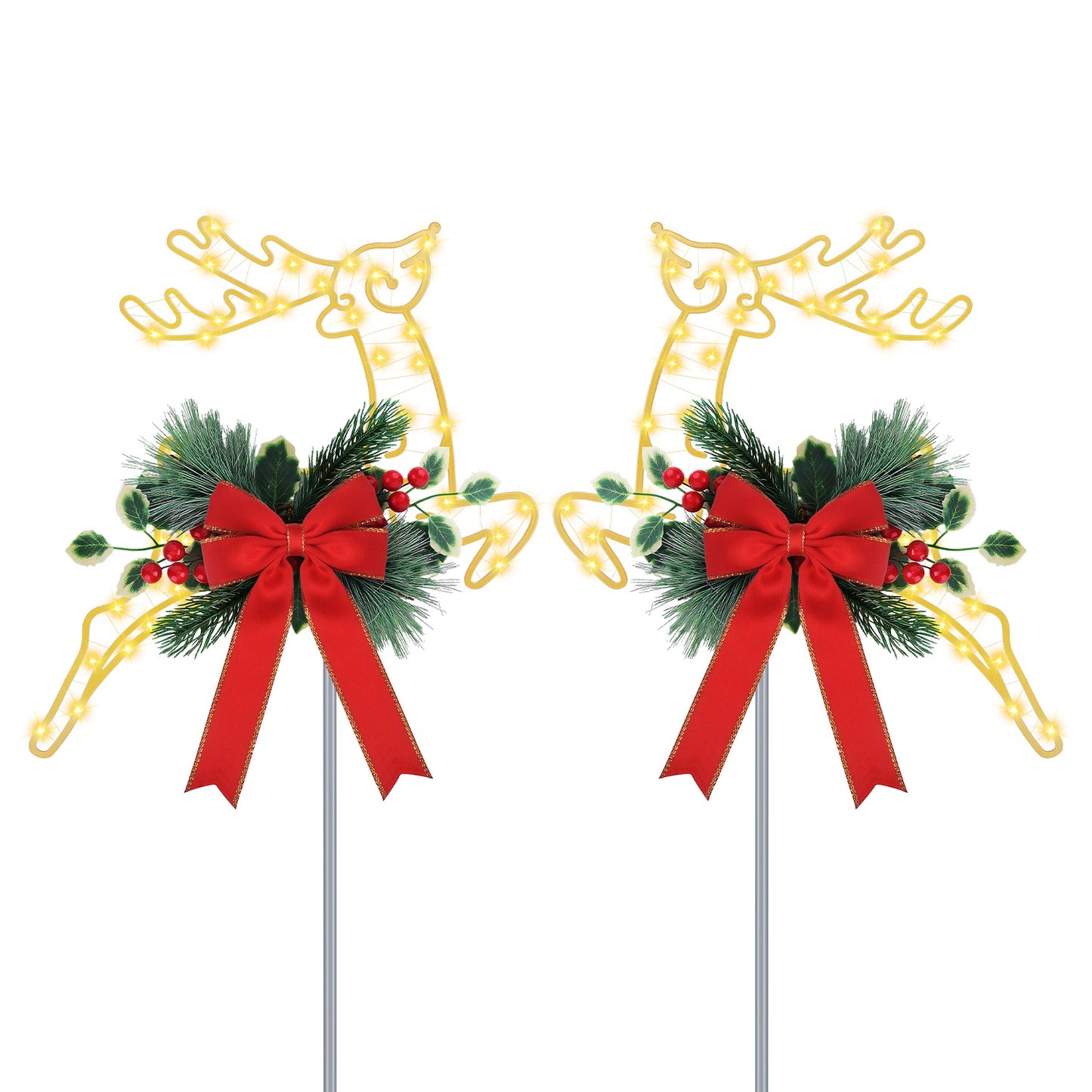 Christmas Reindeer Pathway Stake Lights with LED String (2-Pack)
