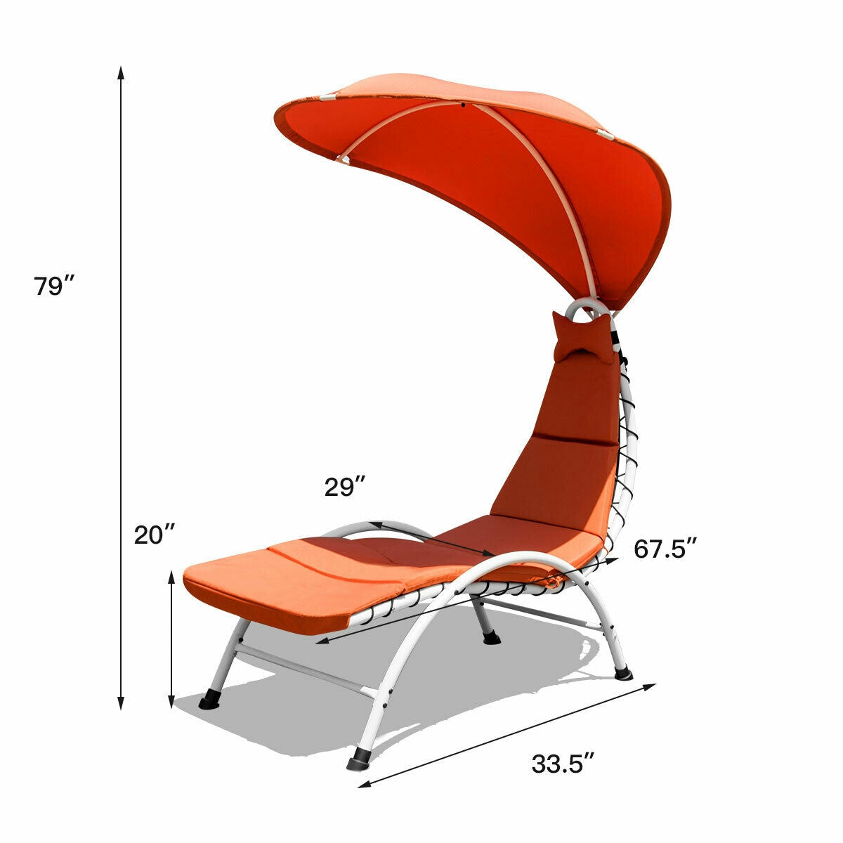 Hanging Chaise Lounge Chair with Canopy and Cushion