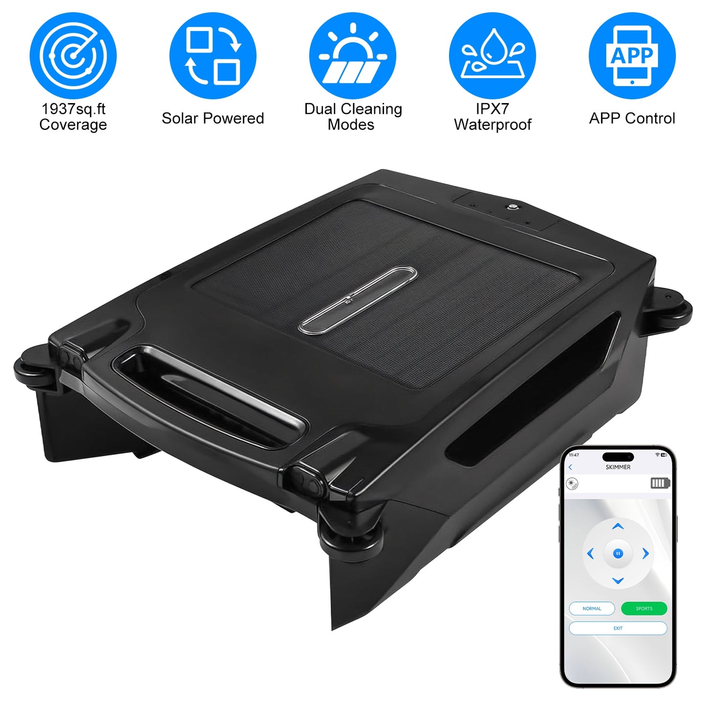 Solar Robotic Pool Skimmer with Dual Charging & App Control