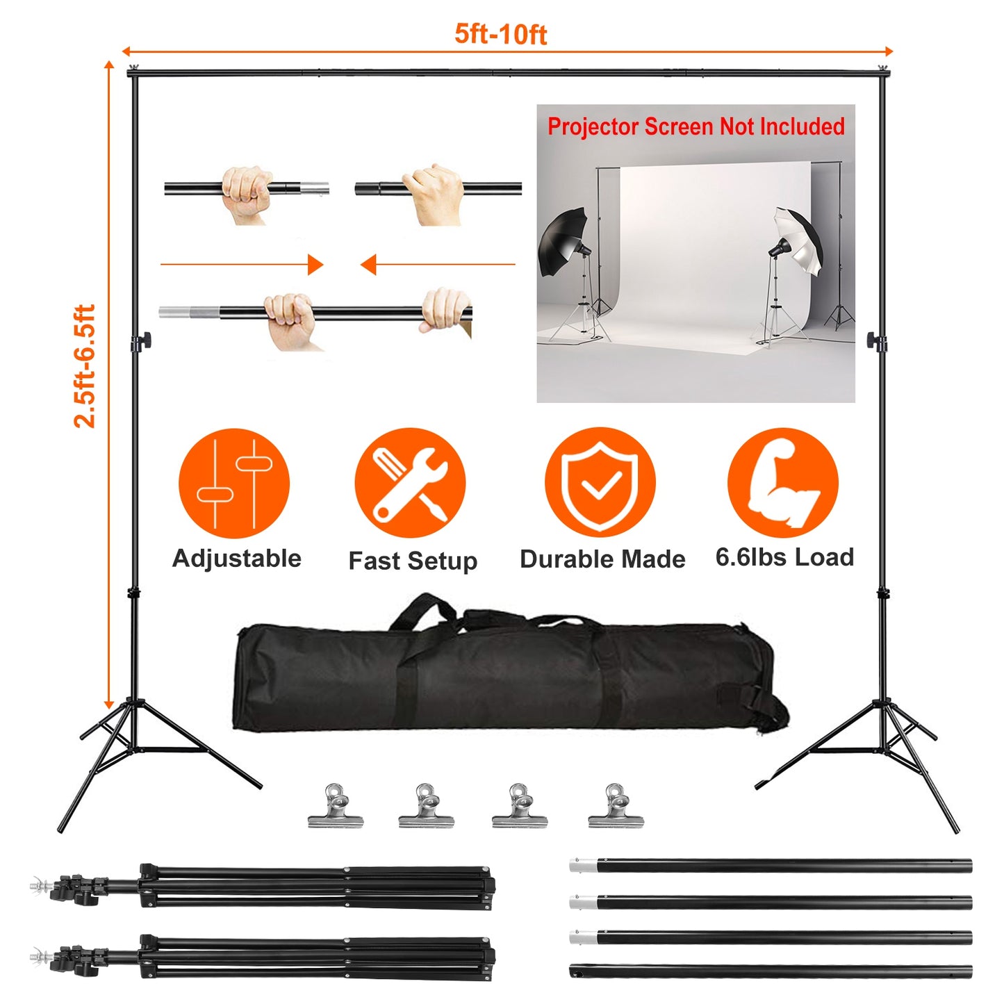 Backdrop Stand 6.5x10ft Adjustable Photography Support System