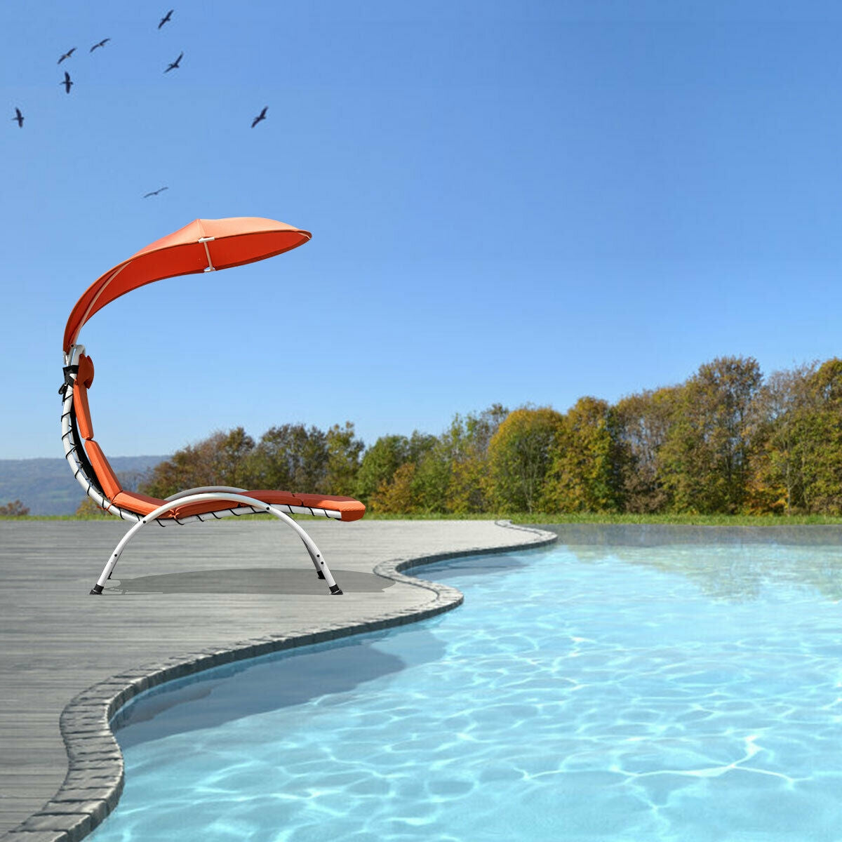 Hanging Chaise Lounge Chair with Canopy and Cushion