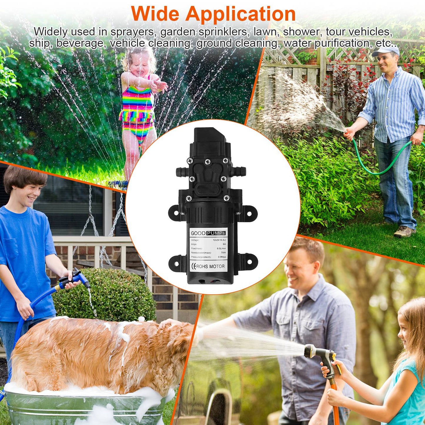 12V Water Pump 130PSI Self-Priming Diaphragm Pump 6L/Min