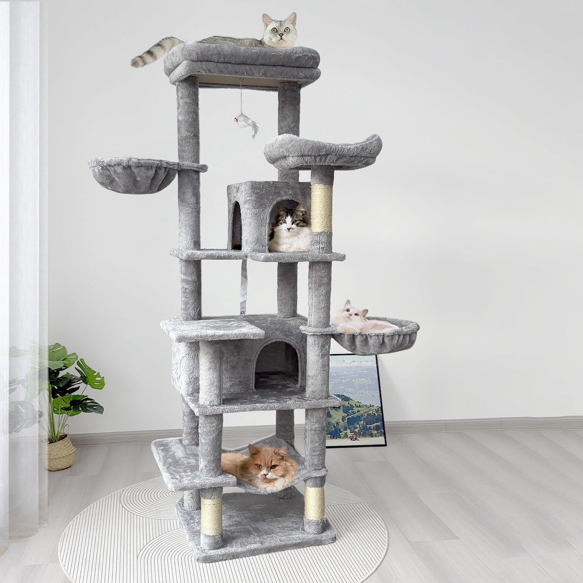 68-Inch Multi-Level Cat Tree with Hammocks & Scratching Posts
