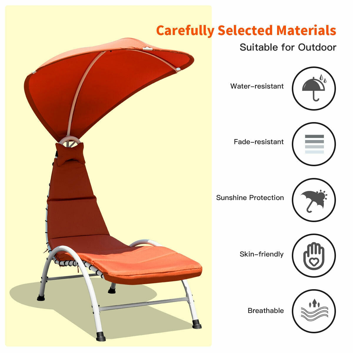 Hanging Chaise Lounge Chair with Canopy and Cushion