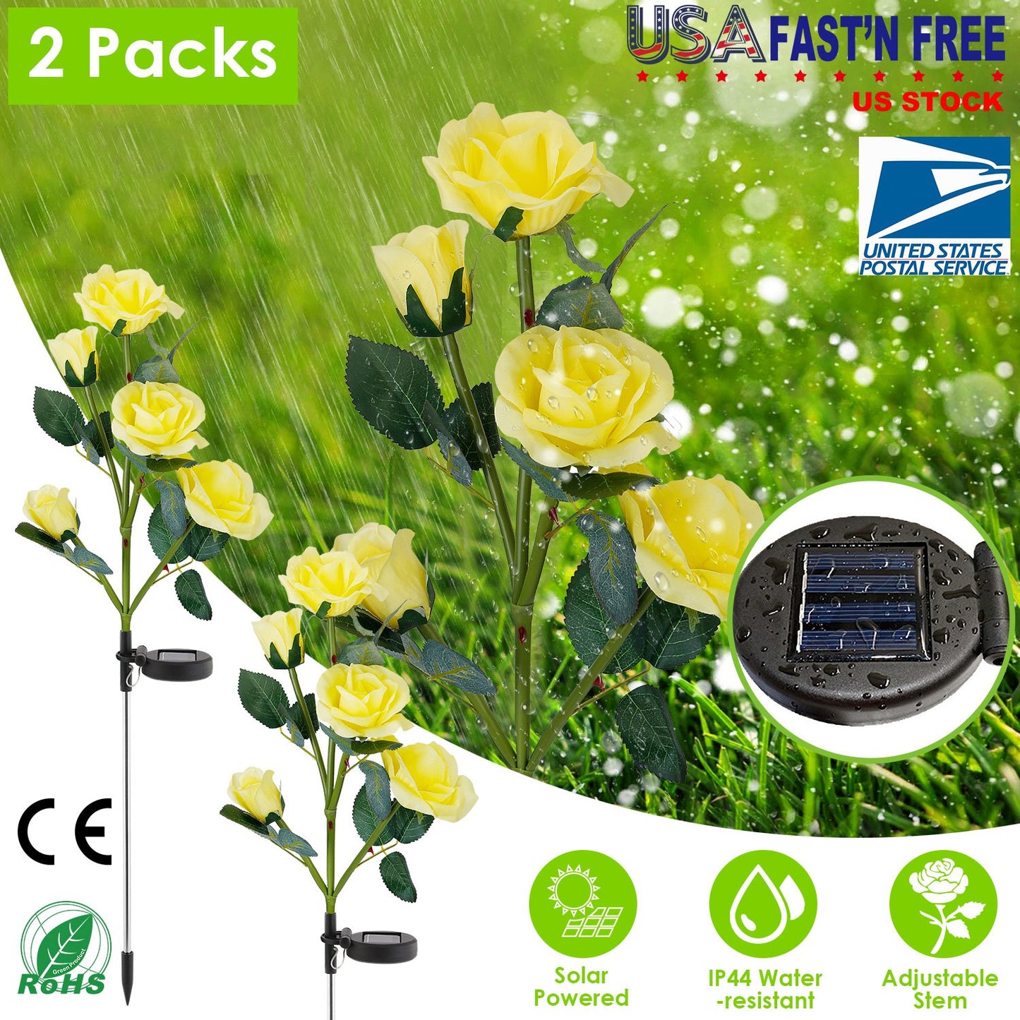 Solar Rose Flower Stake Lights - 2 Pack Outdoor Garden Decor