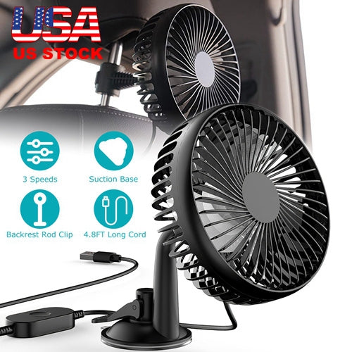 Car Cooling Fan USB Powered with 3 Speeds & Dual Mount