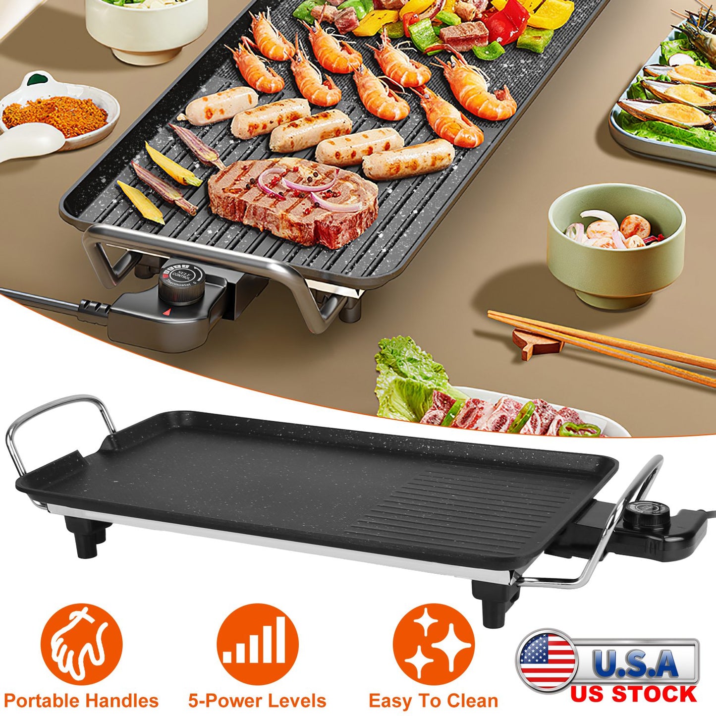 Electric Griddle Grill 1500W Non-Stick BBQ Hot Plate
