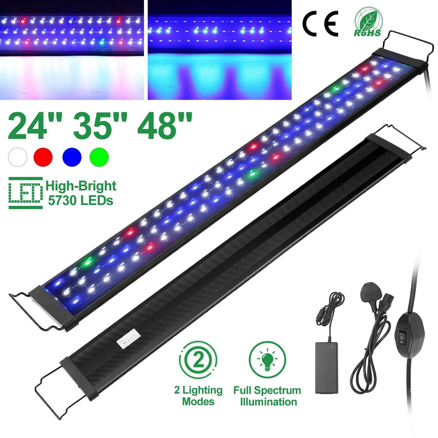 Full Spectrum LED Aquarium Light with Extendable Brackets