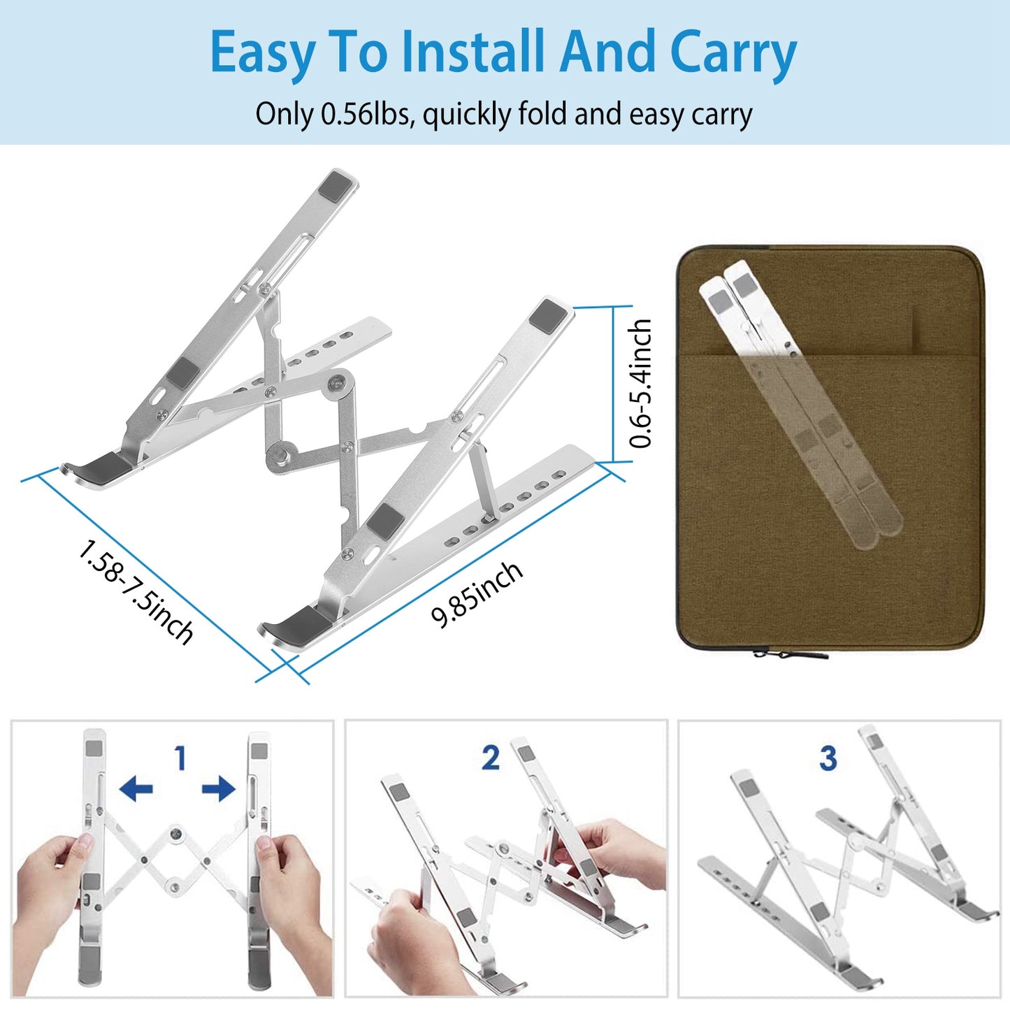 Adjustable Laptop Stand - Foldable Aluminum Riser for Desks