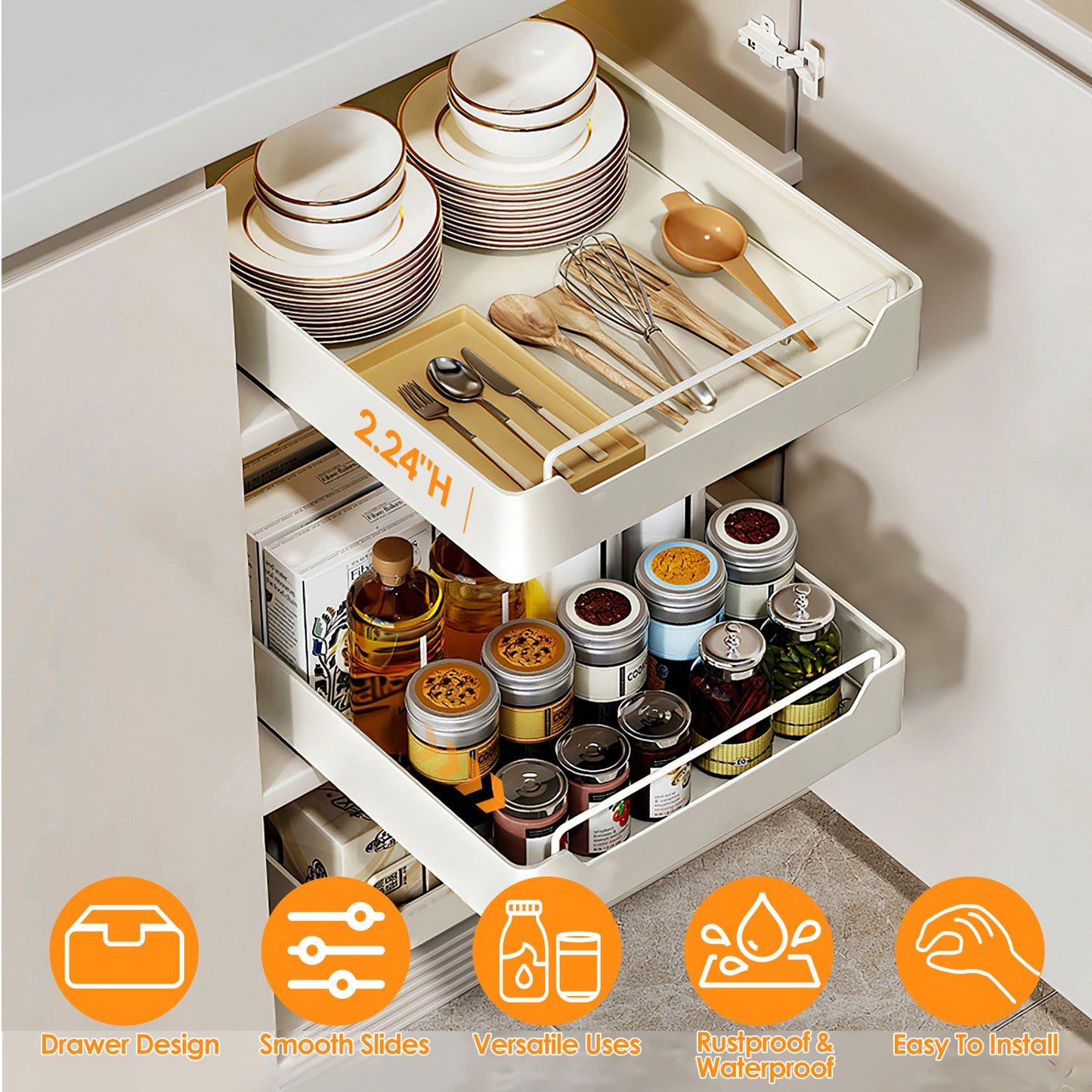 Pull Out Cabinet Organizer with Adhesive Slides - 11.93"W
