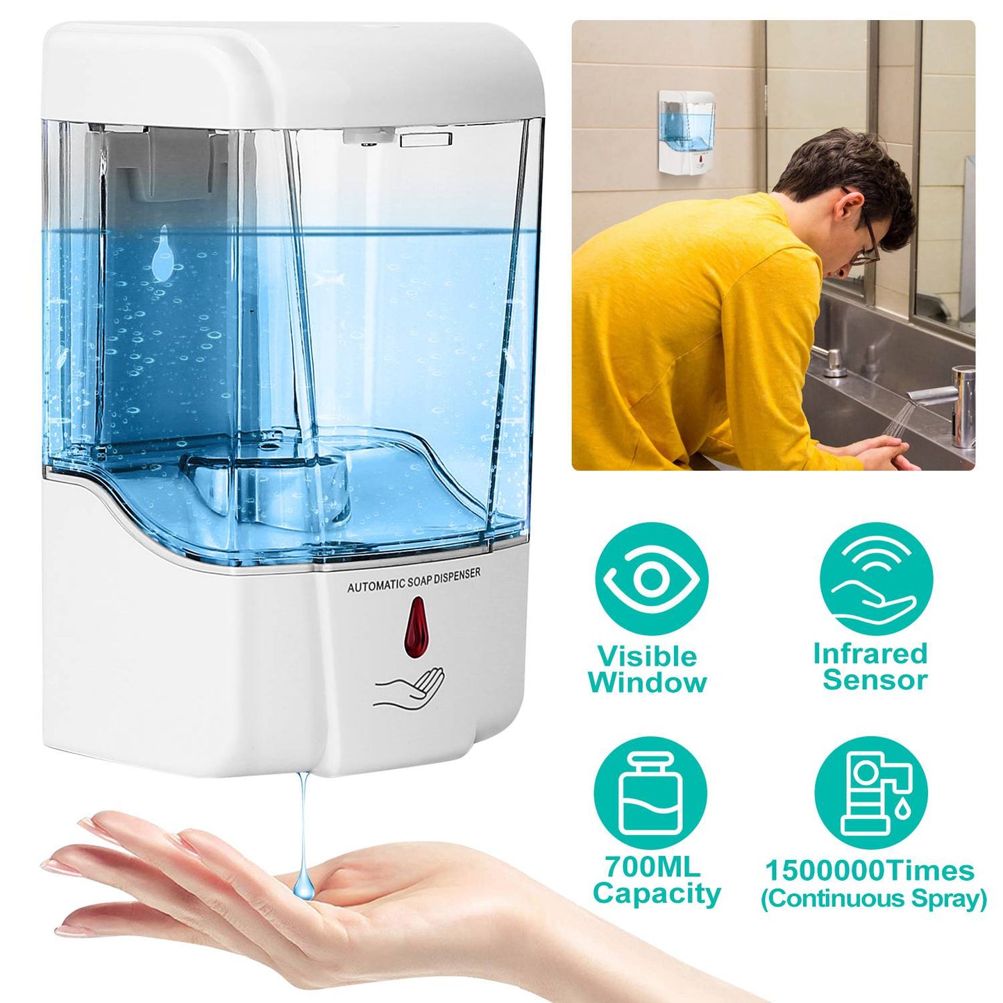 Automatic Soap Dispenser 700ML Wall Mounted Touchless Sensor