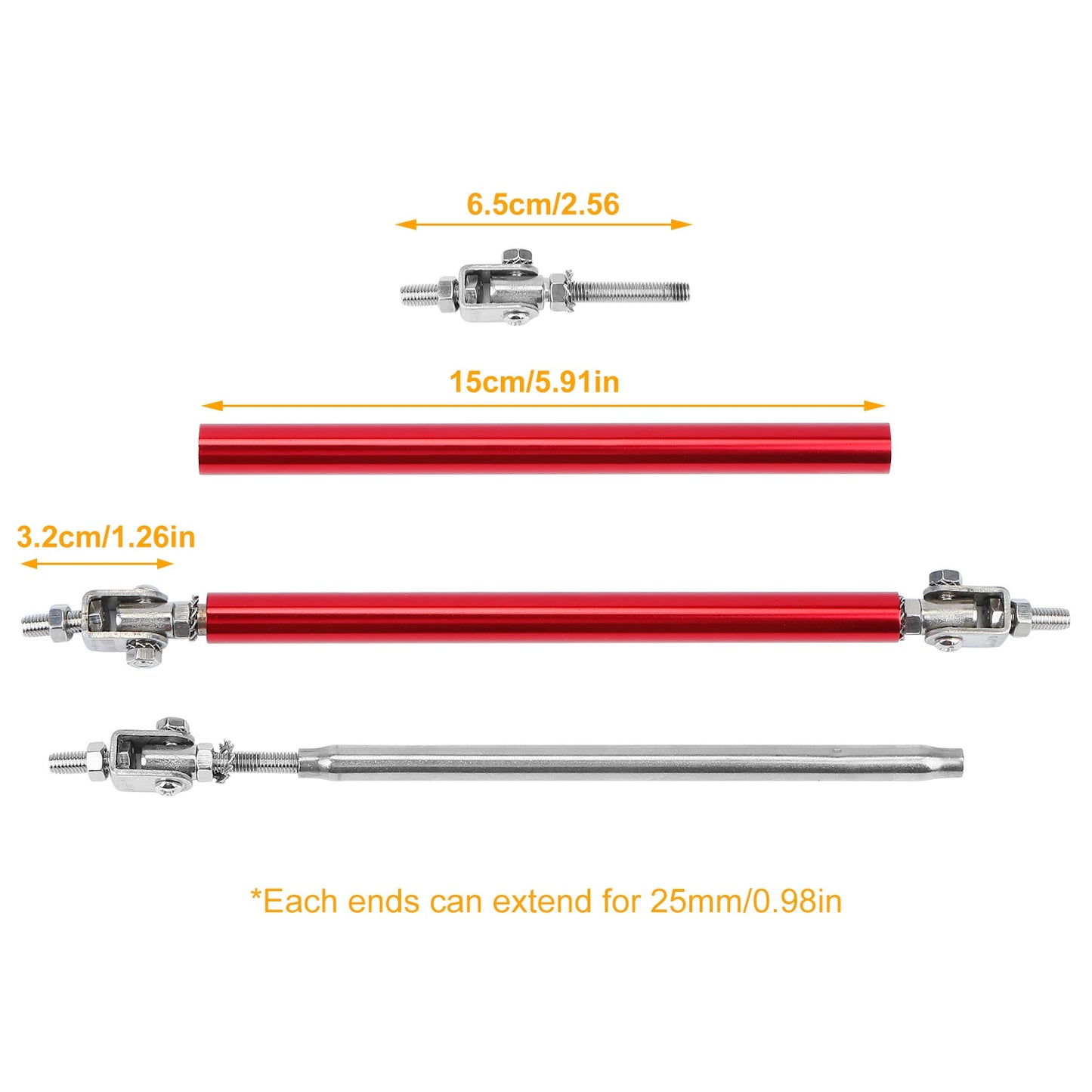 Adjustable Front Bumper Lip Support Rods 150-200mm Red