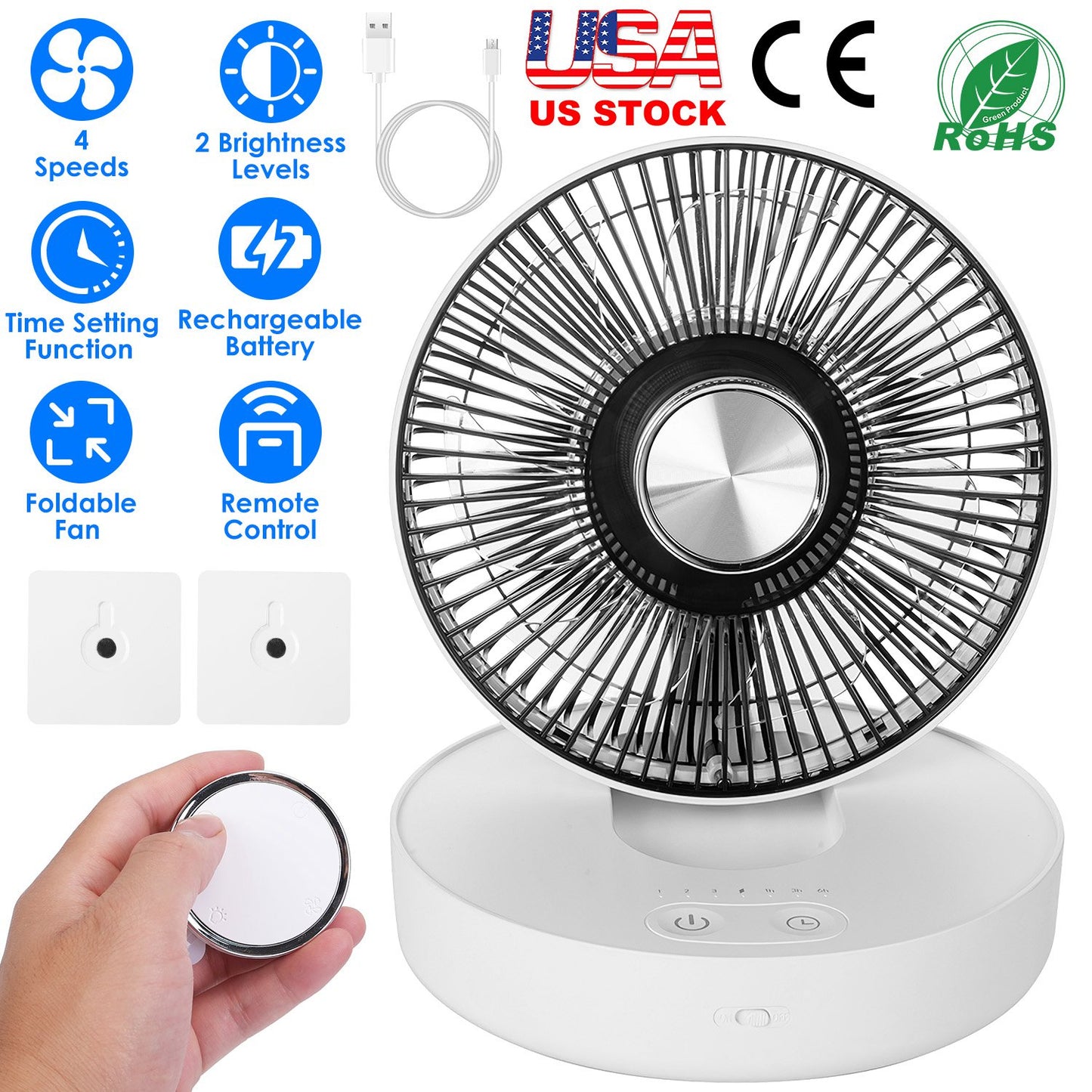 Rechargeable LED Desk Fan with Remote & Oscillation