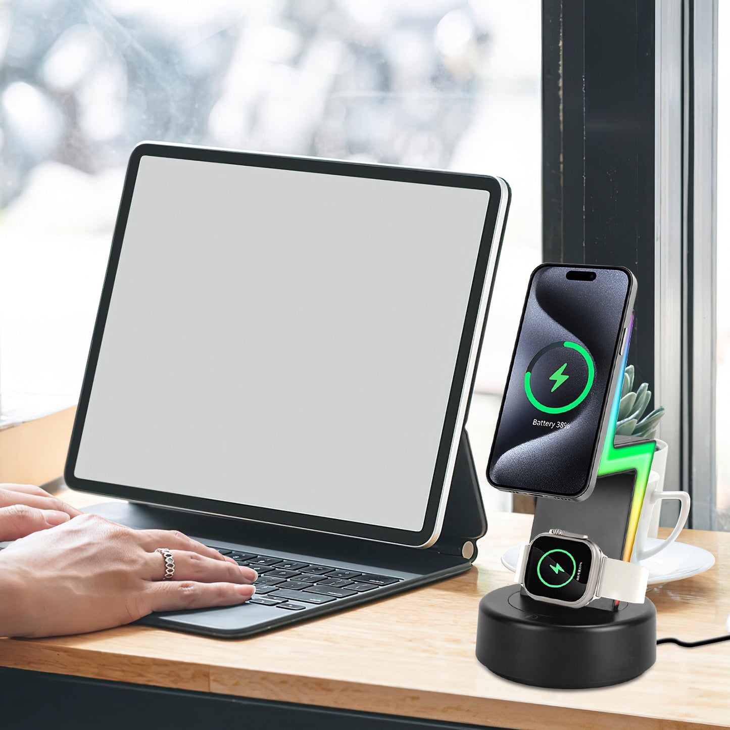 3-in-1 Magnetic Wireless Charging Station with RGB Lighting