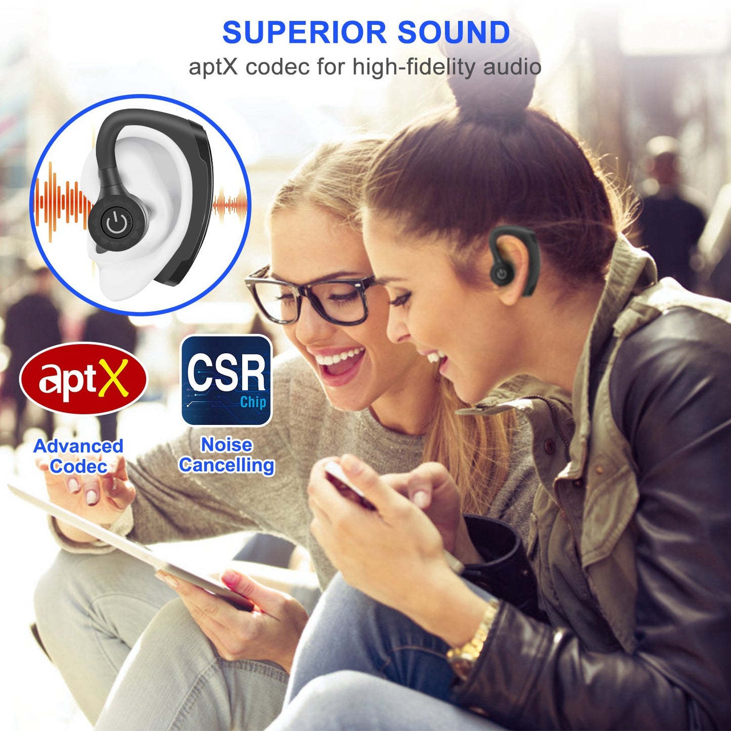 Wireless Bluetooth Earbuds with Ear Hook & 10Hr Playtime