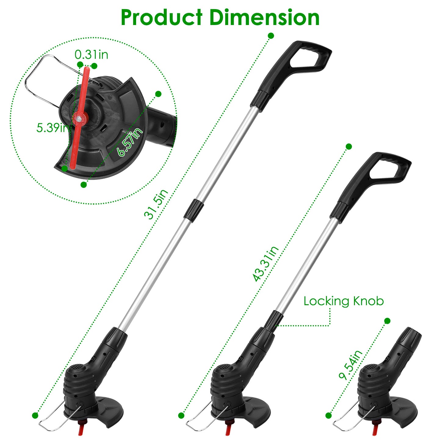 Cordless Grass Trimmer with Extendable Pole & 5 Blades