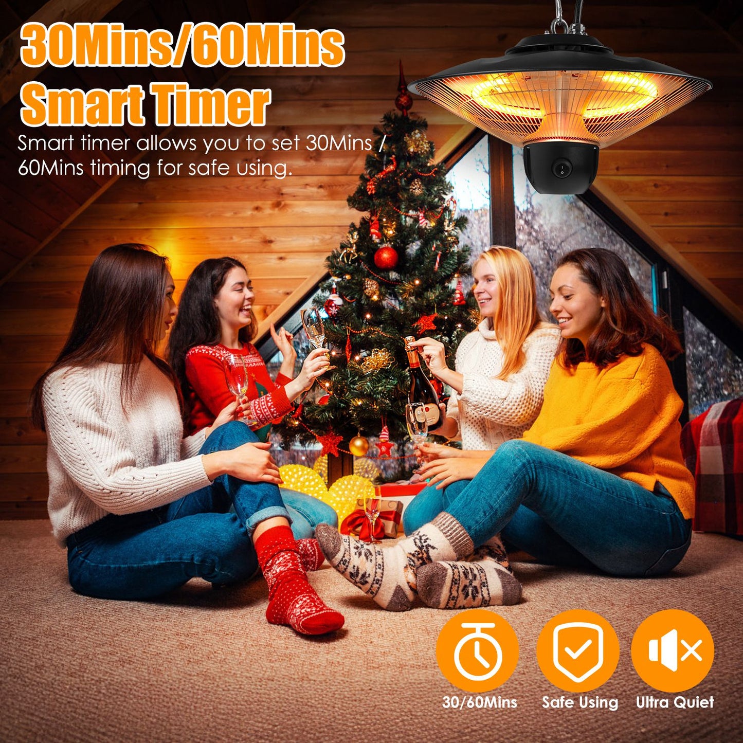 1500W Electric Patio Heater with Remote & Timer
