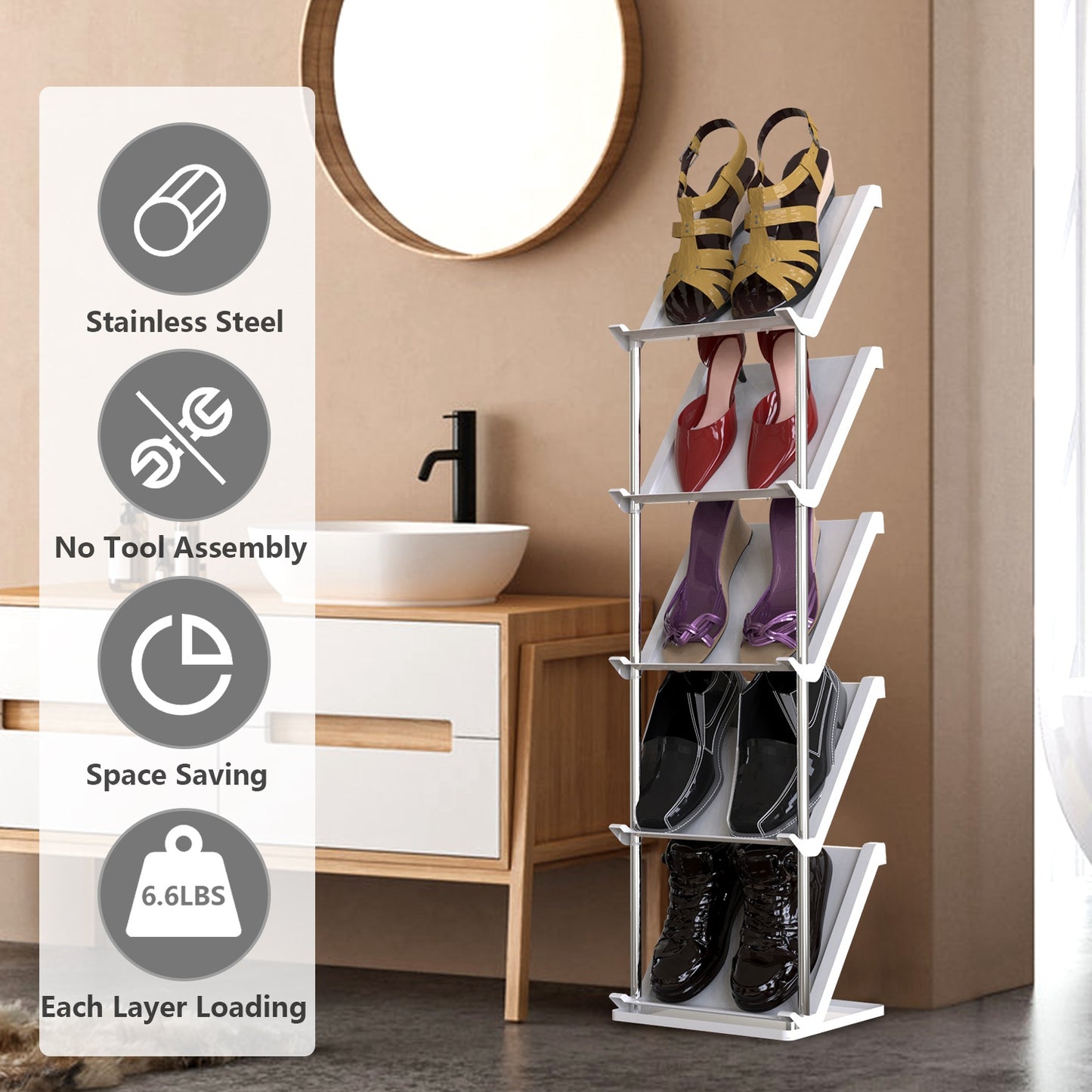 5-Tier Vertical Shoe Rack - Space-Saving Stackable Organizer