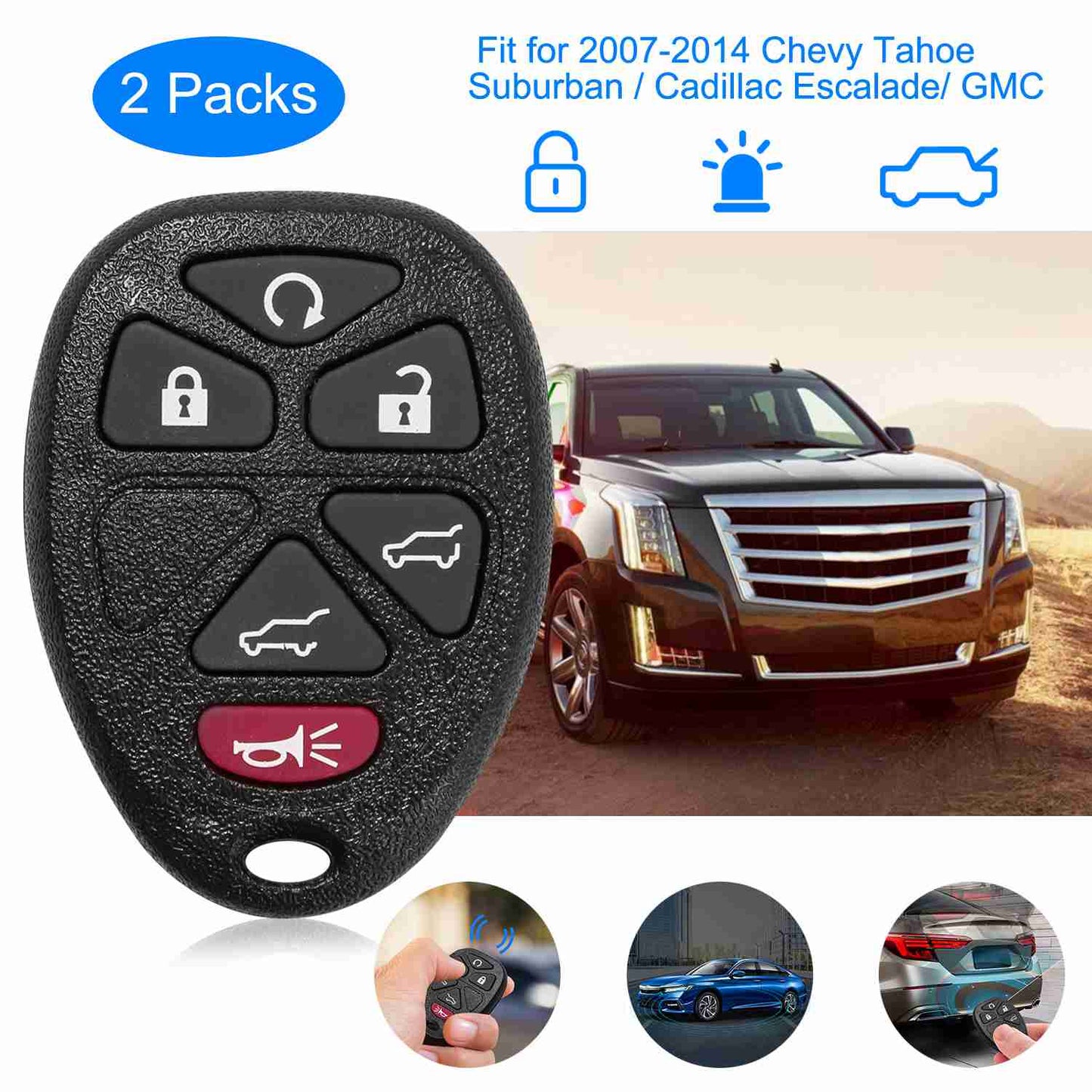 Keyless Entry Remote Key Fob for 2007-2014 Chevy Tahoe (2-Pack)
