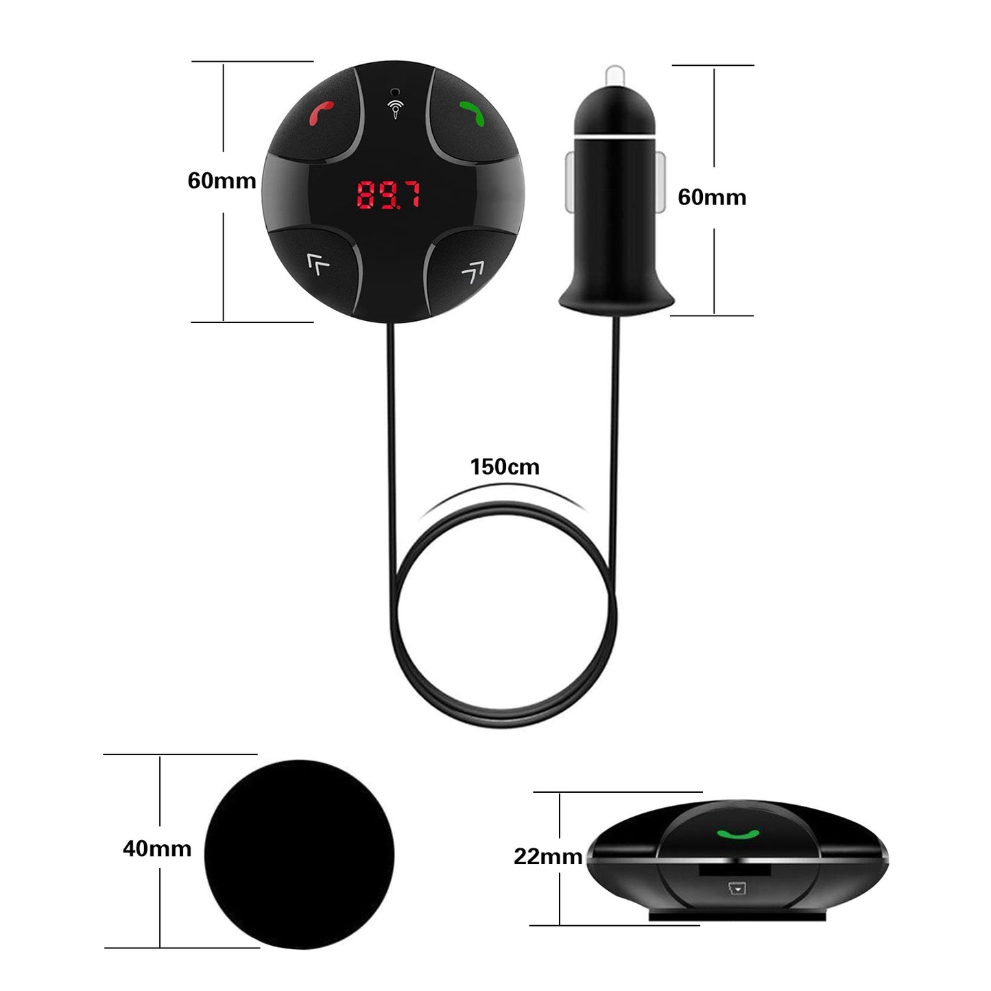 Wireless FM Transmitter with Hands-Free Calling & USB Charging