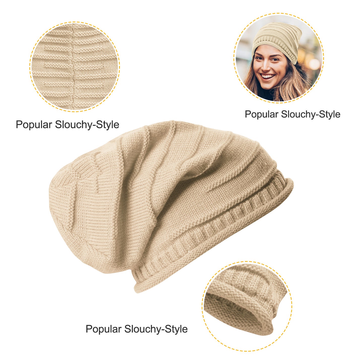 Slouchy Knit Beanie Hat - Unisex Winter Warm Skull Cap