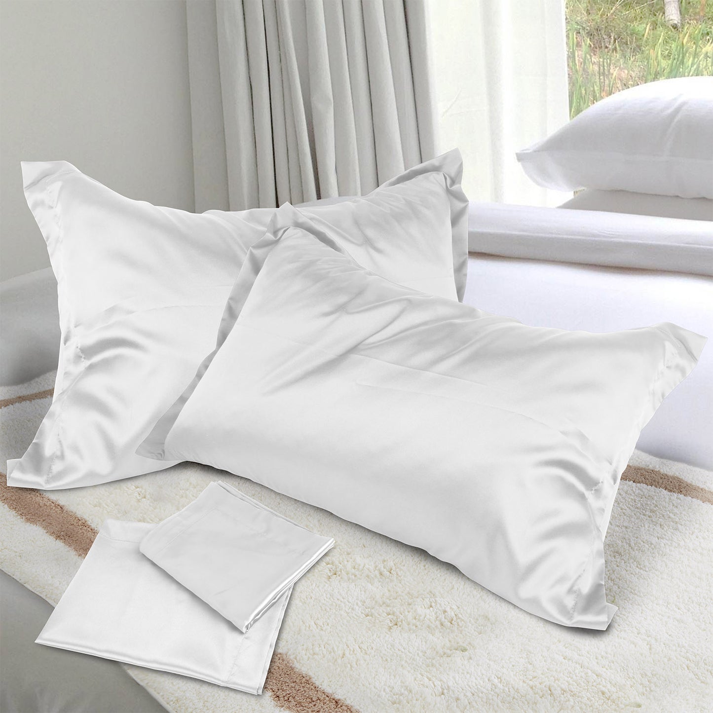 Satin Pillowcases King Size Set of 2 - White