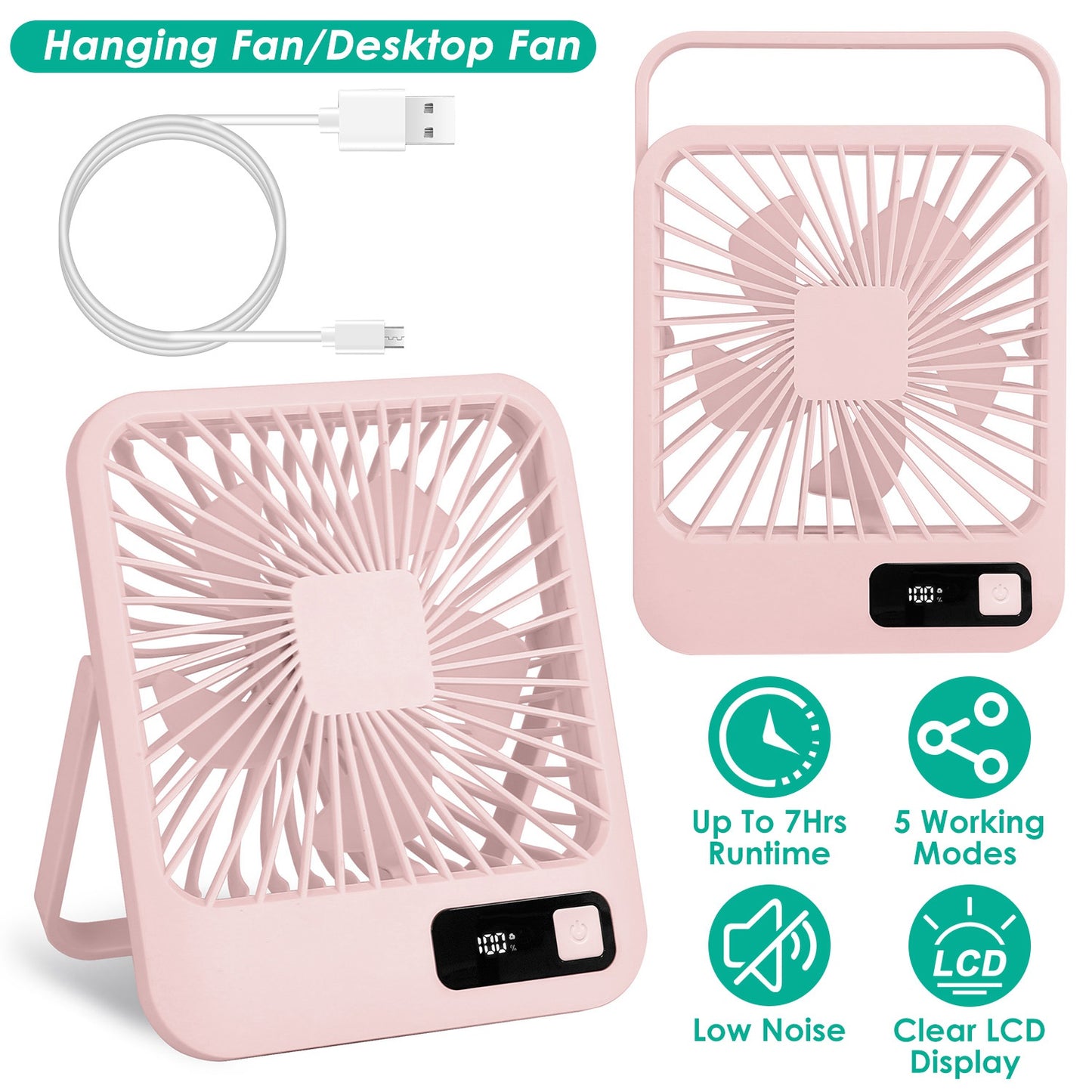 Rechargeable Desktop Fan with LCD Display & 5 Speed Settings