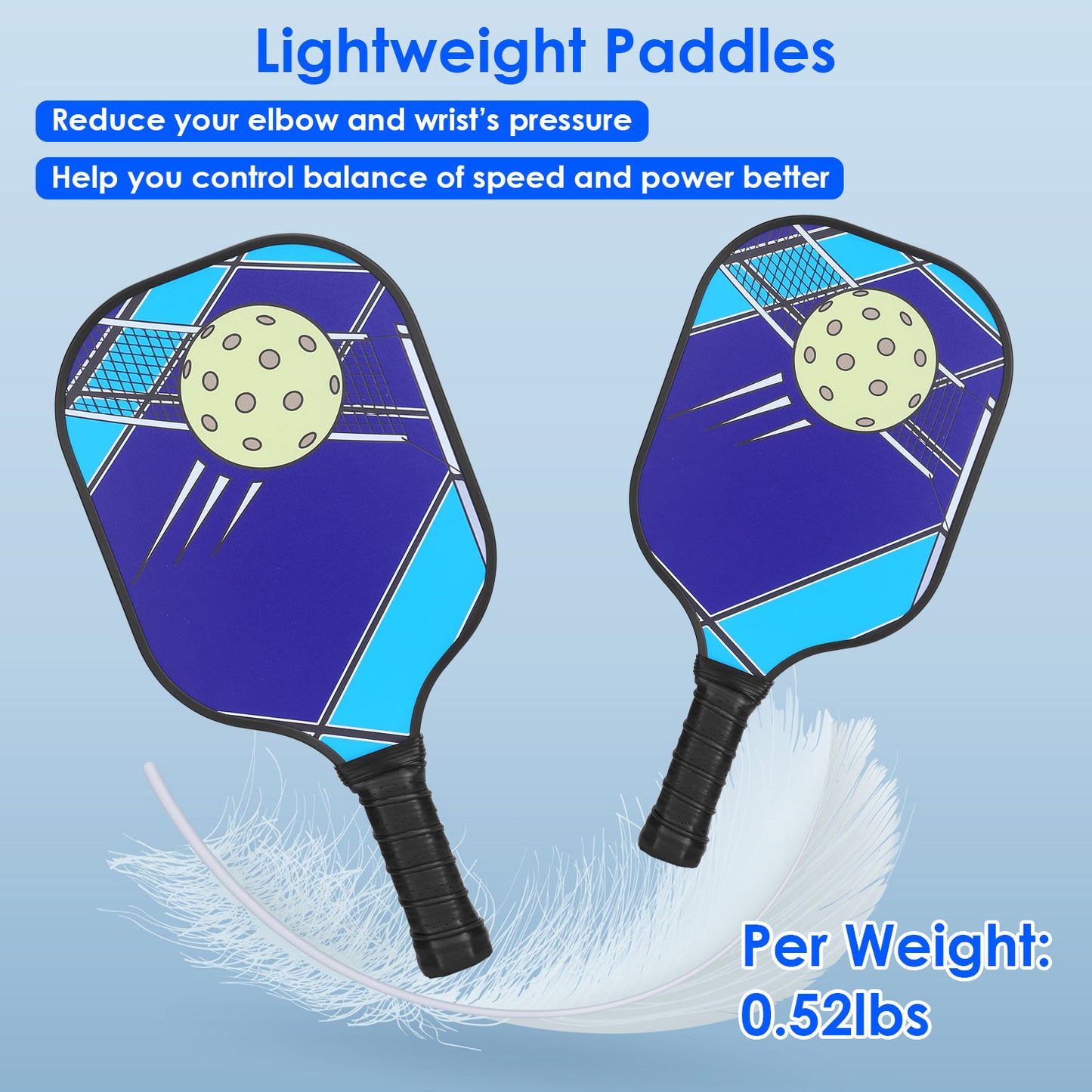Pickleball Set with 2 Fiberglass Paddles & 4 Balls