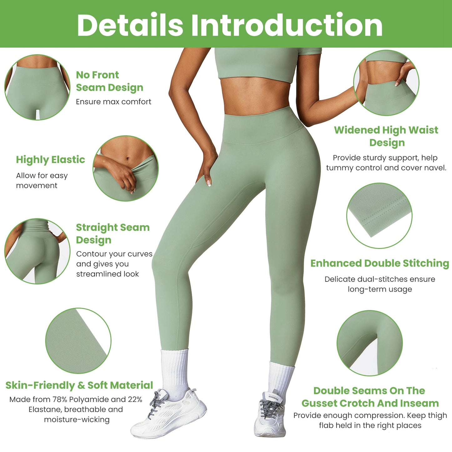 High Waist Workout Leggings with Tummy Control - 25" Inseam