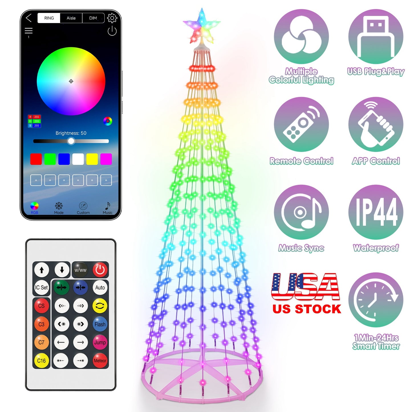 LED Christmas Cone Tree with App Control & 210 Light Modes