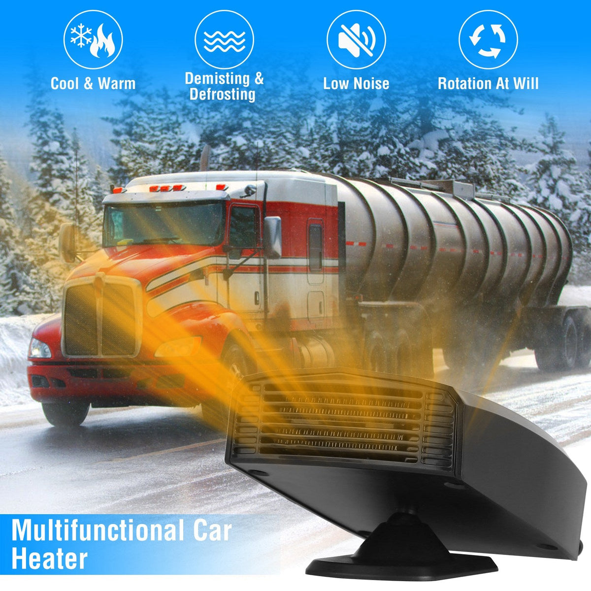 12V 150W Portable Car Heater Heating Fan 2 in 1 Defroster Defogger Demister Windshield Heater Automotive Cooling Fan with 360¡Rotating Base
