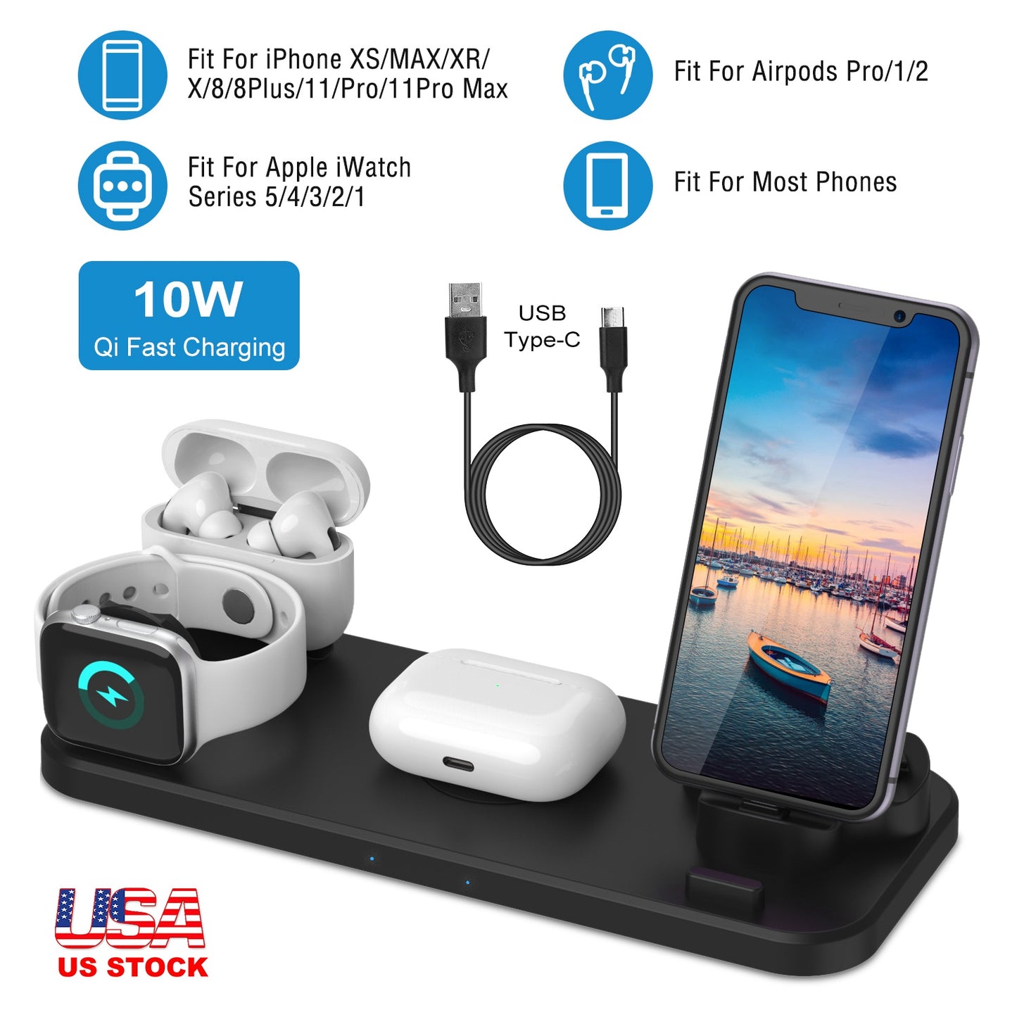 6-in-1 Wireless Charging Station for iPhone, Apple Watch & AirPods