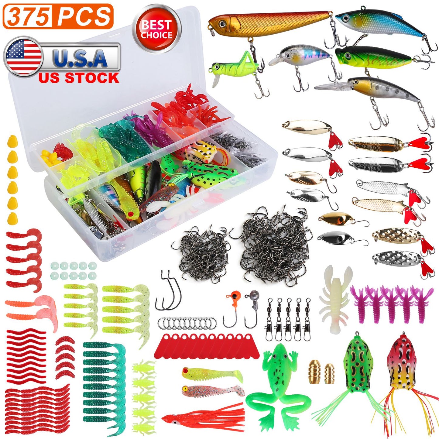 Fishing Lures Kit 375-Piece with Tackle Box