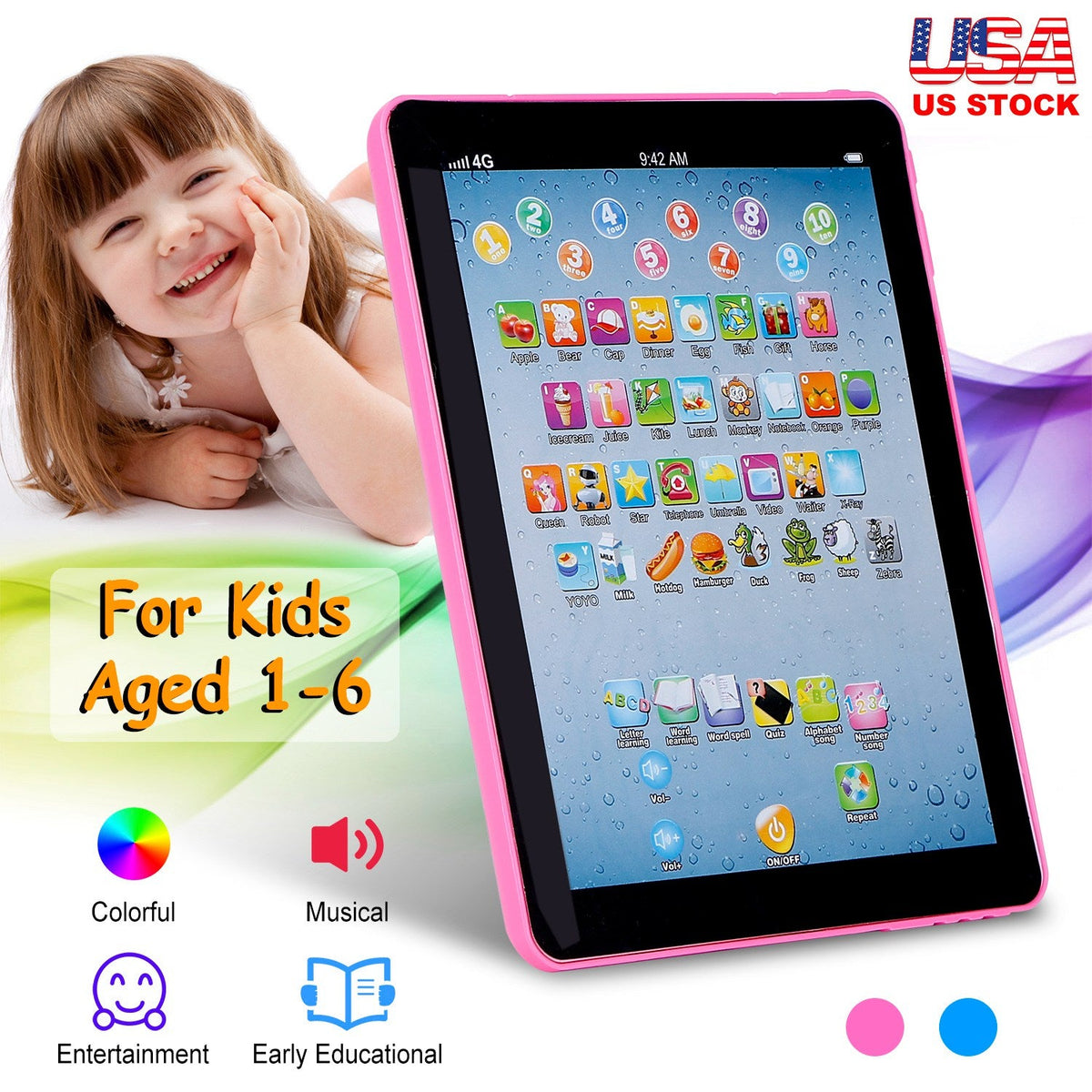 Baby Learning Tablet Educational Mini Pads Toys Touch Learn Toddler Tablet For ABC Numbers Words Gift For Boys Girls Aged 1-6 Year Old Kids