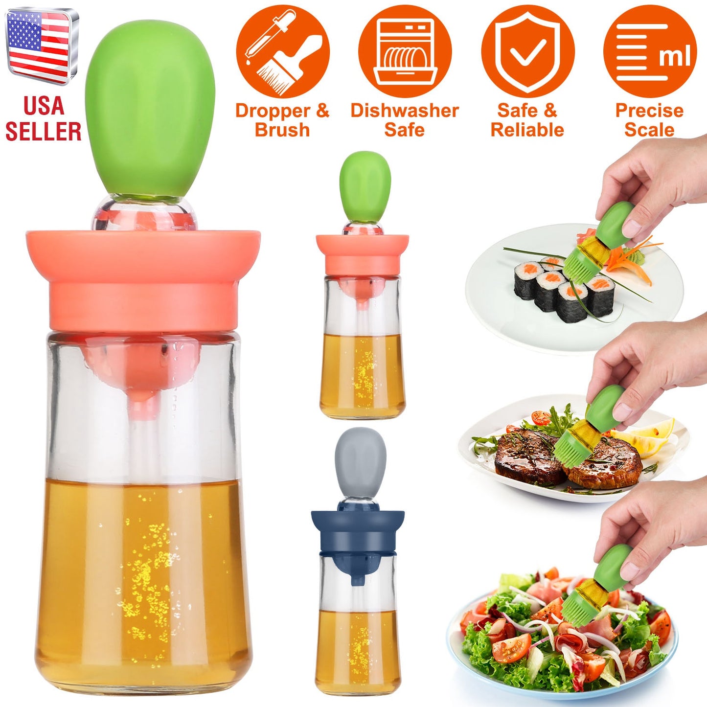 2-in-1 Glass Oil Dispenser Bottle with Silicone Brush