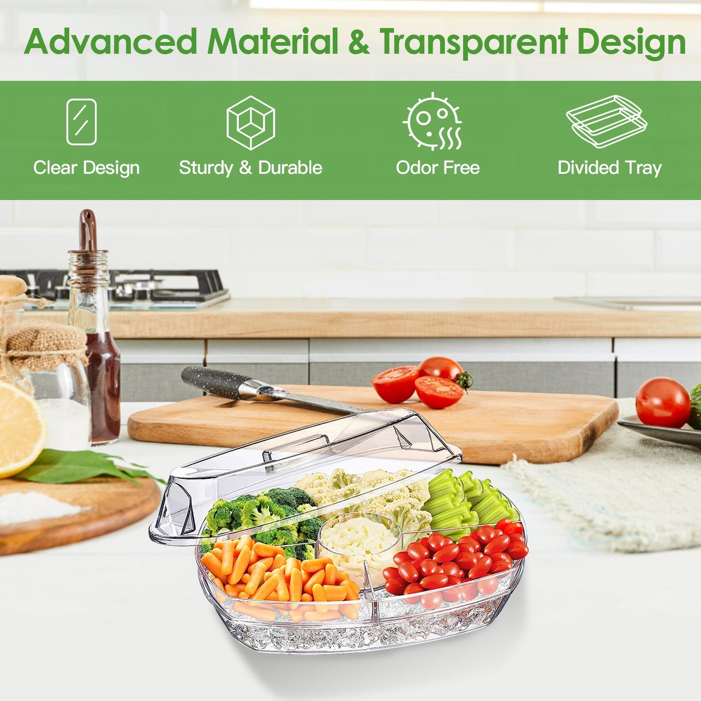 Chilled Serving Tray with Lid and 4 Compartments