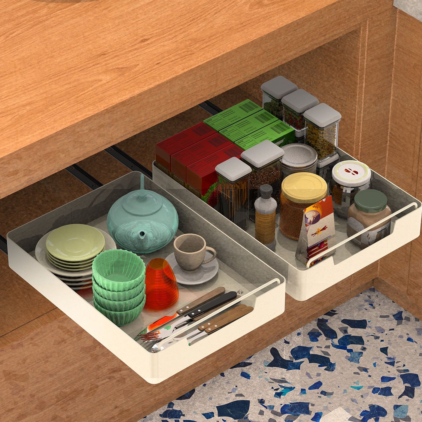 Pull Out Cabinet Organizers - 2 Pack Carbon Steel Sliding Drawers