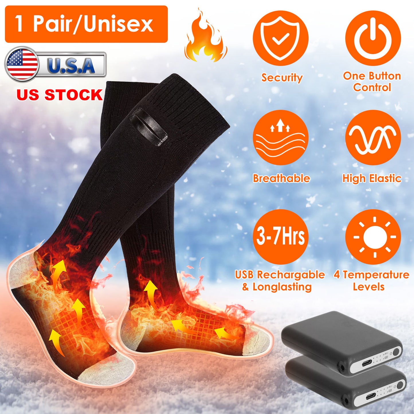 Rechargeable Heated Socks with 4 Temperature Levels