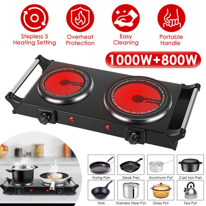 Electric Double Burner Hot Plate with Adjustable Temperature