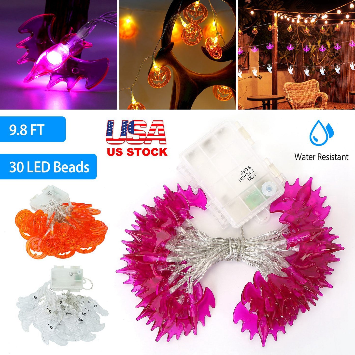 Halloween Ghost String Lights 30 LEDs 9.8ft Battery Powered