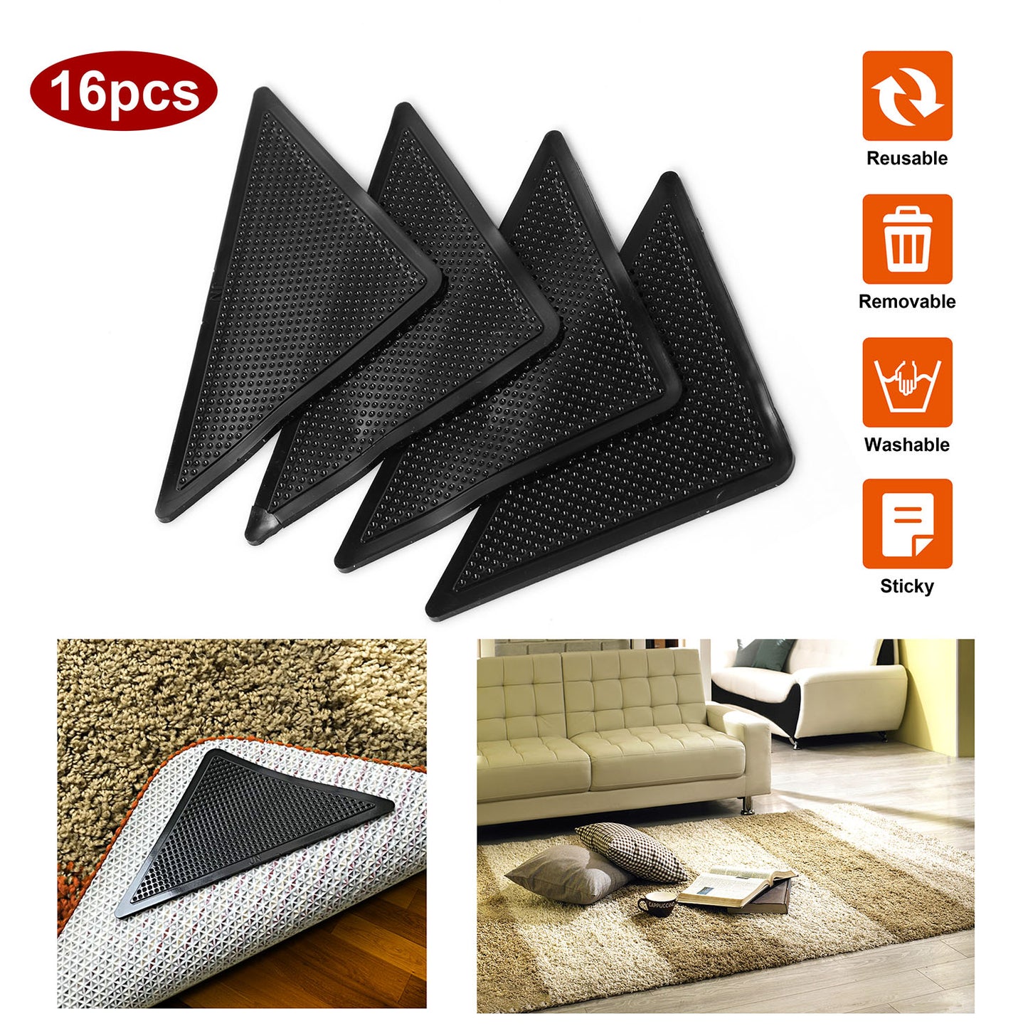 Rug Gripper Pads Non-Slip Anti-Curling Corner Grippers