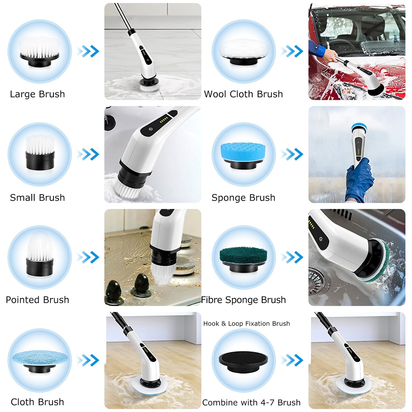 Electric Spin Scrubber with 8 Brush Heads & Telescopic Arm